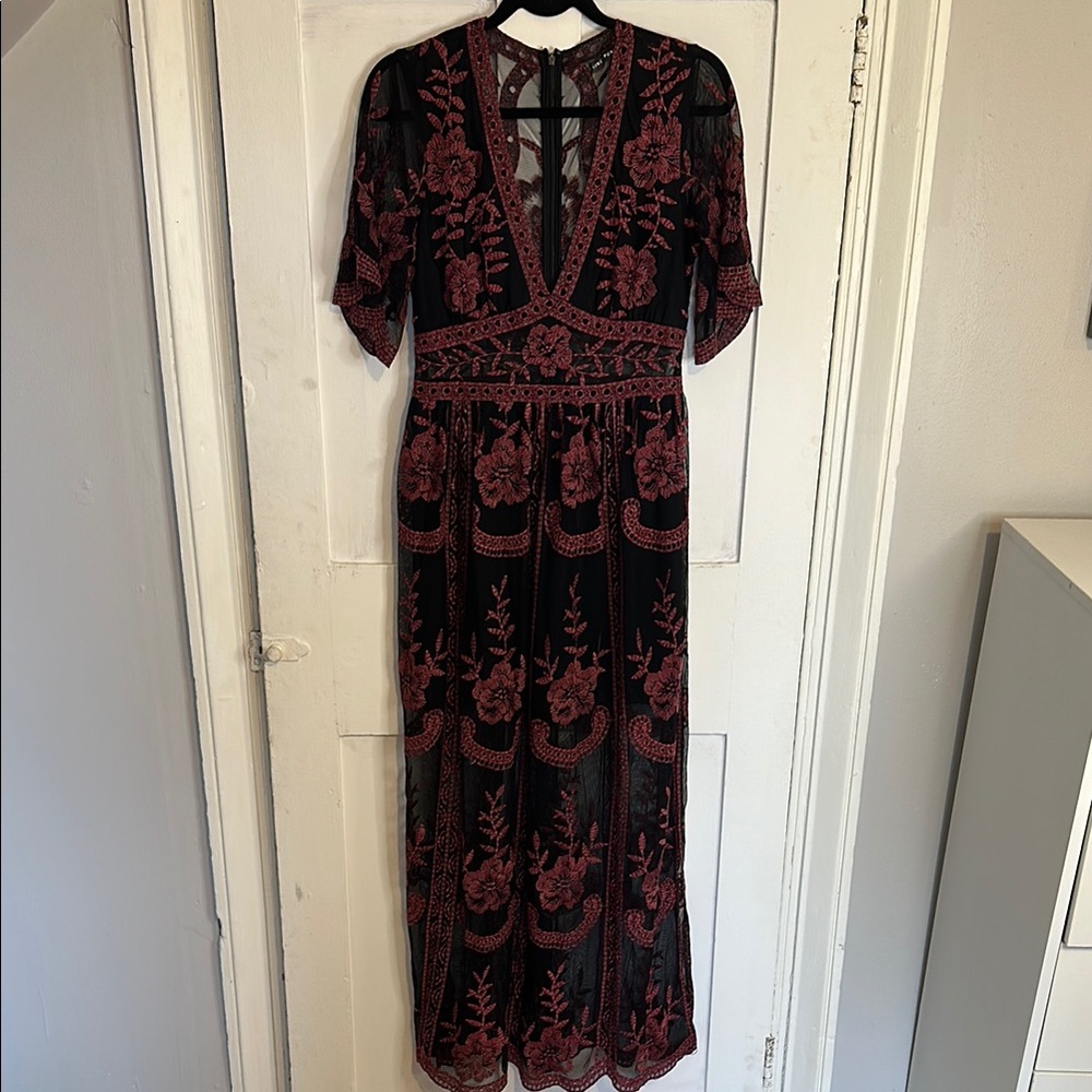Elegant Black and Red Floral Dress